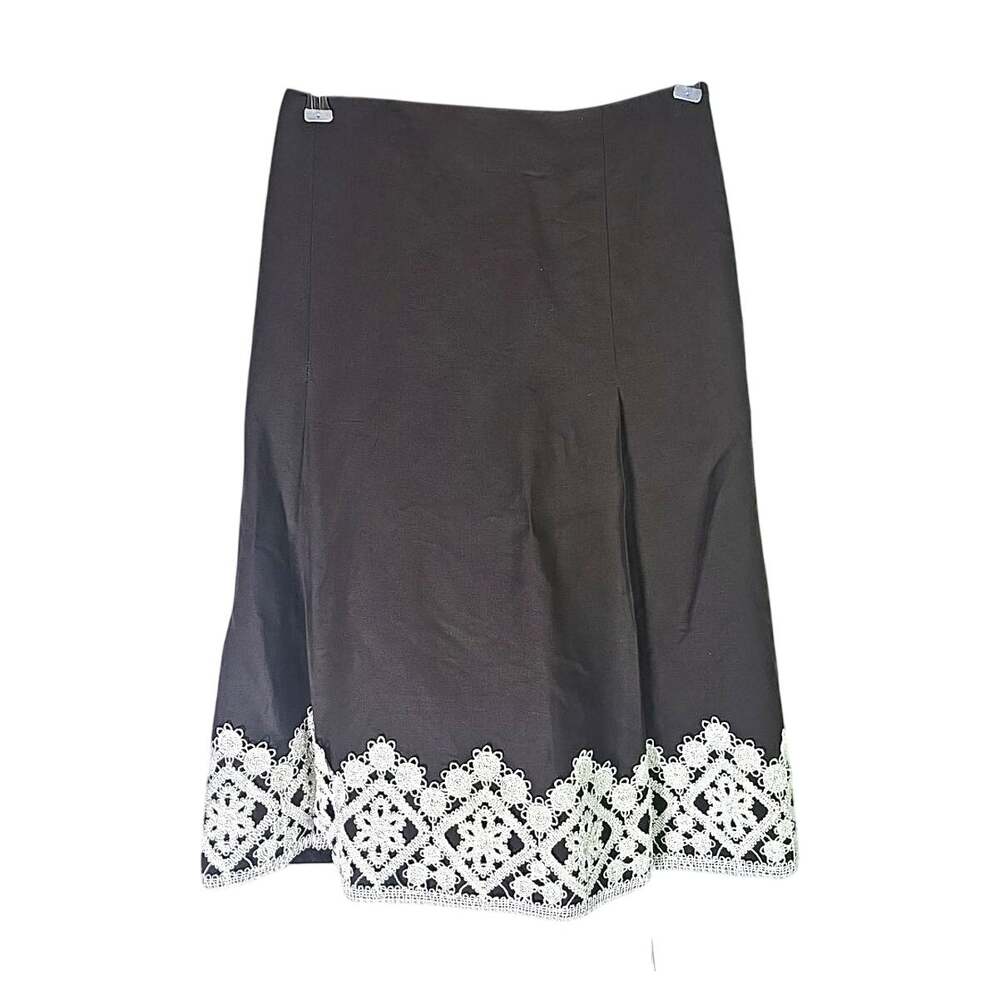 Ann Taylor Loft Inverted Pleated Linen Blend Skirt Crochet Womens 8 Brown Office